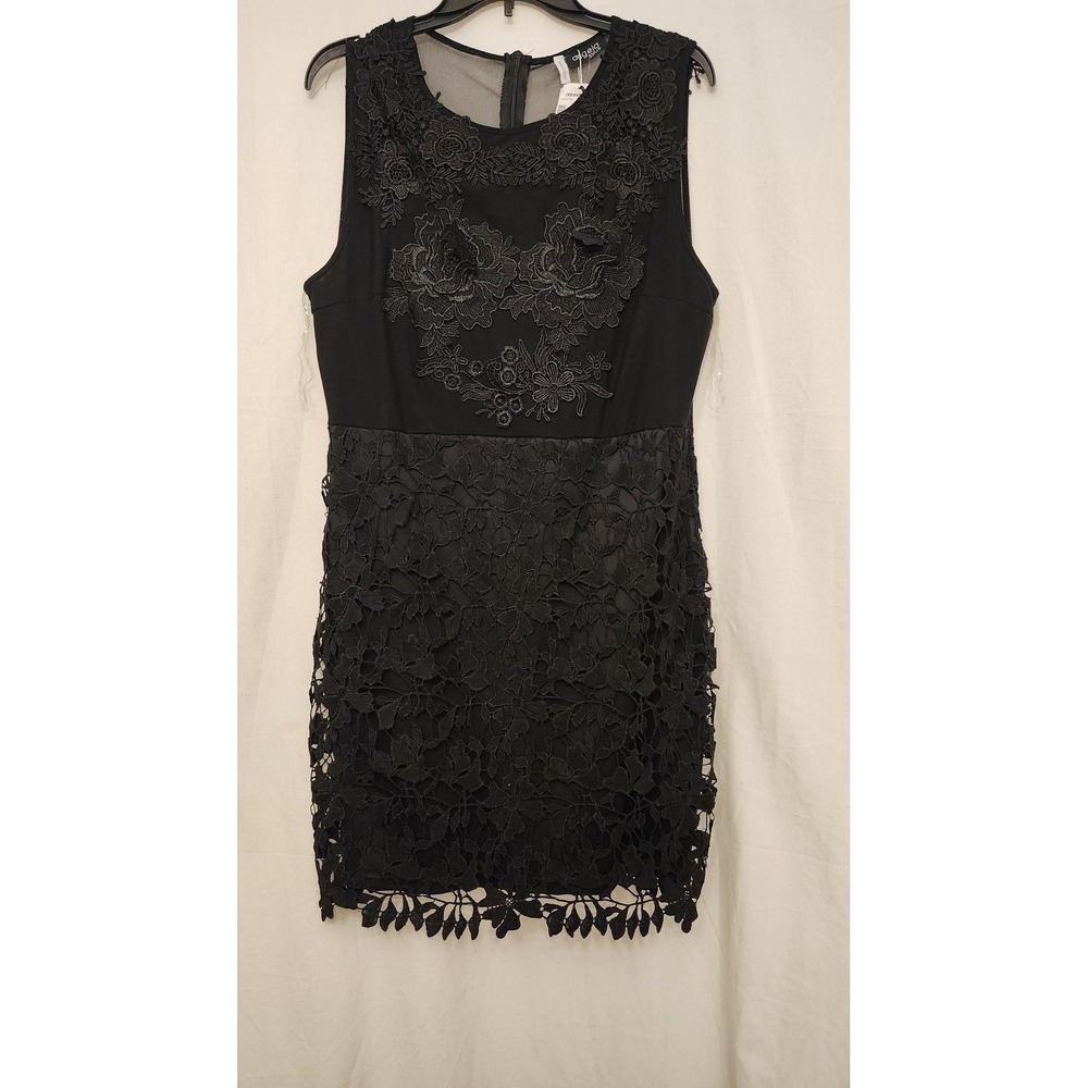 Angela Plus Dress Womens 2XL Black Lace Floral Applique Cocktail Party Sheath‎